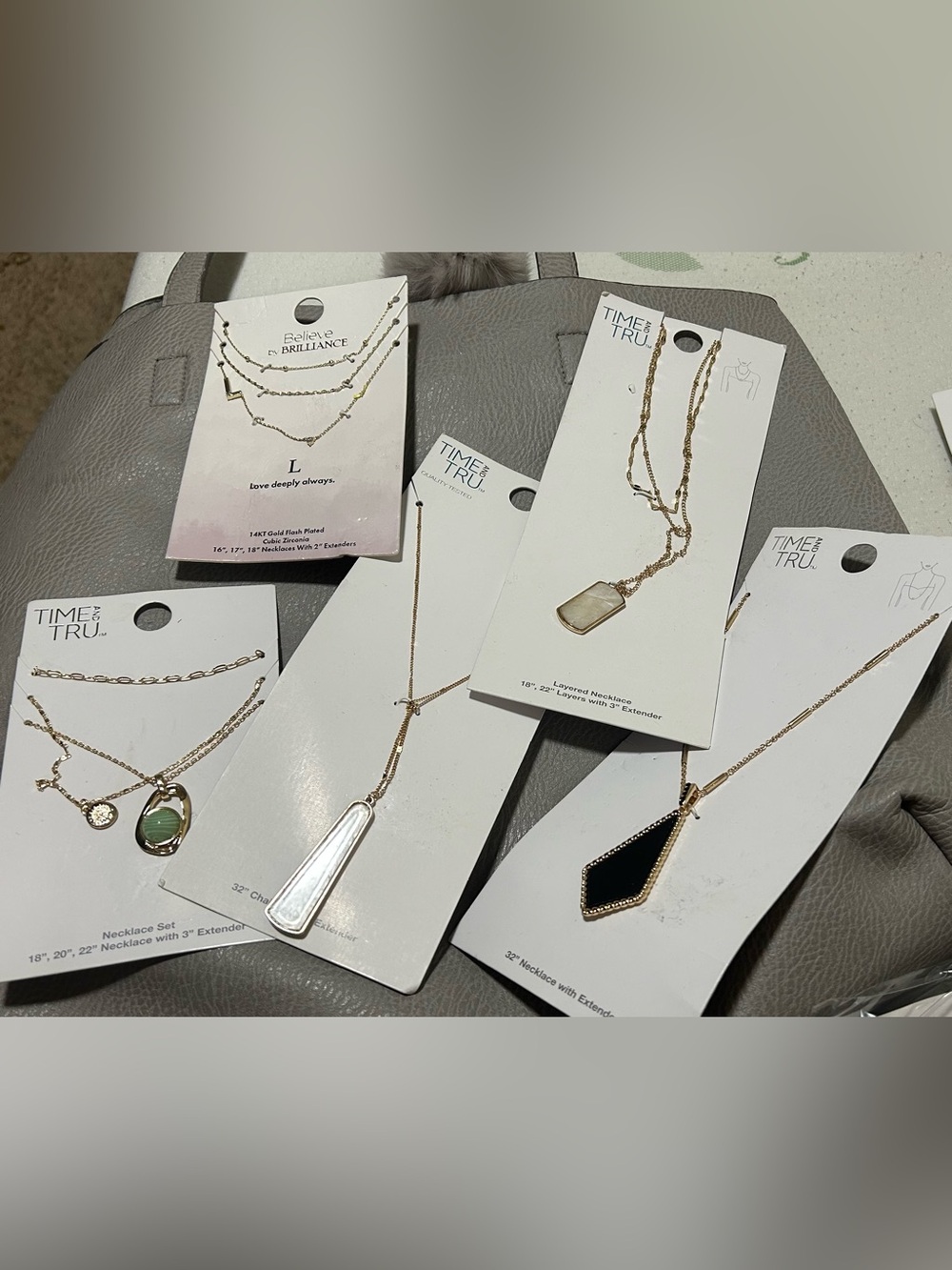 TIME AND TRU Gold Layered Pendant Necklace - White/Black Options
